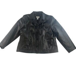 Bagatelle Womens Genuine Leather Coat Button Front Quilted Lining Black XL